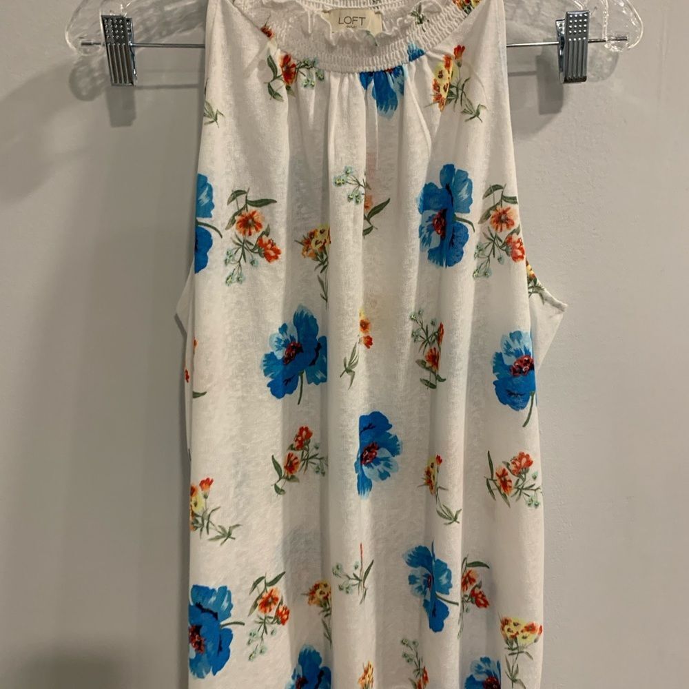 LOFT Floral Tank Top - White and Blue - Picture 3 of 10